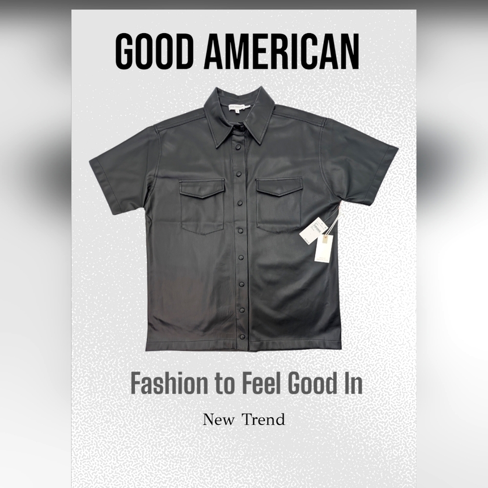 NWT Good American Better Than Leather Faux Short Sleeve Shacket Shirt Size M